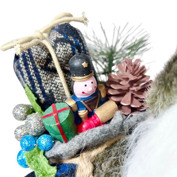 24 inch Santa Tree Topper Blue Fur Coat And Cap With Toy Bag Ski Boots - Picture 6 of 12